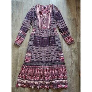 HALE BOB Boho Long Sleeve Geometric Pattern Maxi Dress Size XS